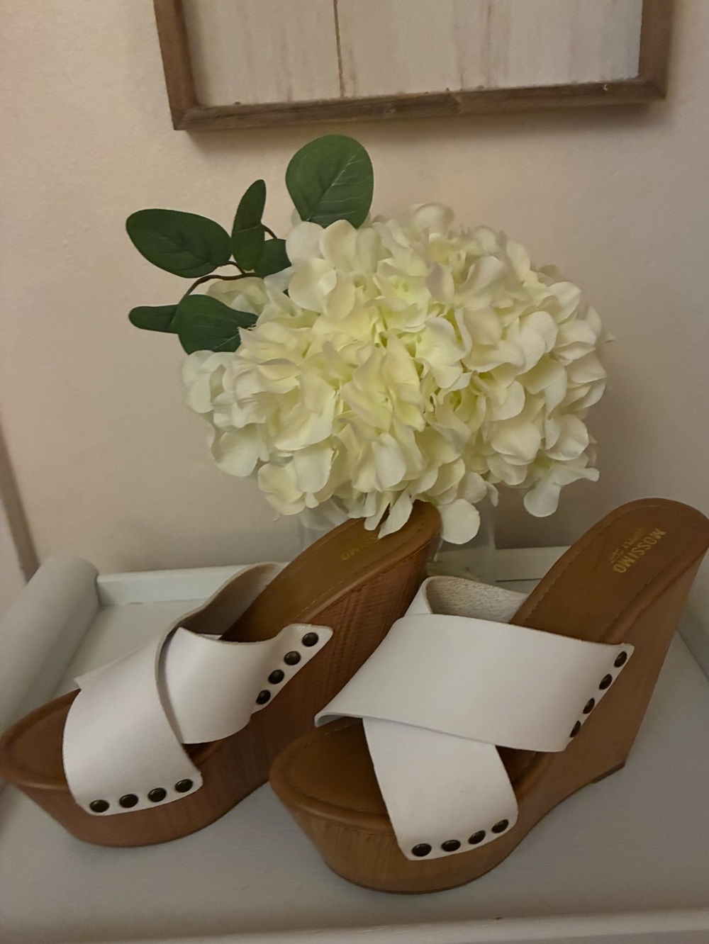 White Women's Wood Wedge Slide Sandals - Unbranded